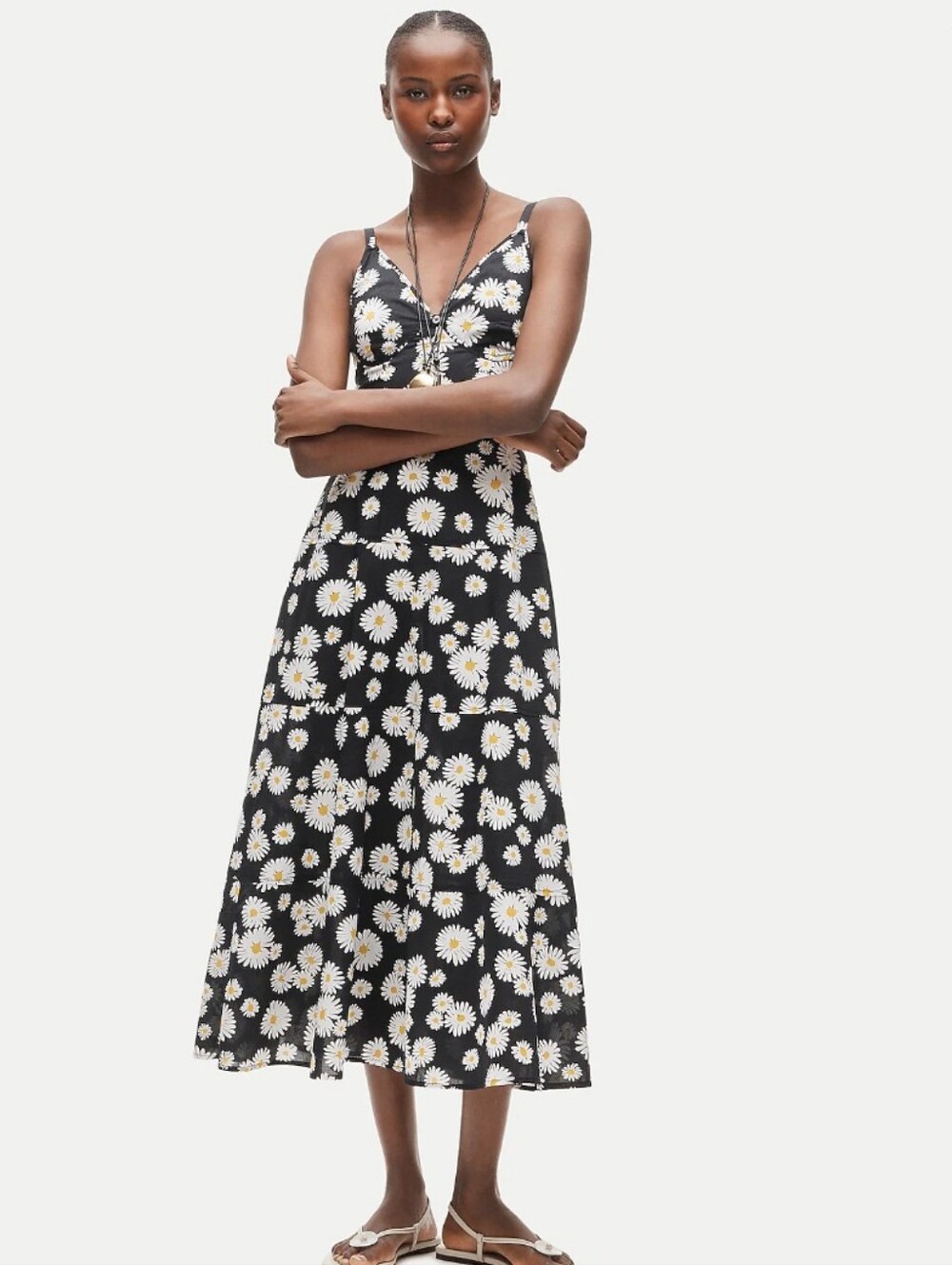 J Crew Tiered cotton poplin dress in vintage daisy print CV642 Size Petite 0